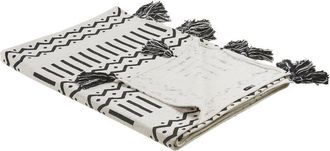 Beliani Manta De Algod&oacute;n Negro Blanco 130 X 180 Cm Patr&oacute;n Tribal Africano Flecos Unnao