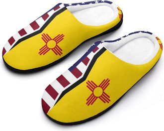 Generic US & New Mexico Flag Funny Mens Cotton Slippers Soft Non-Slip Rubber Sole House Slipper Indoor Outdoor
