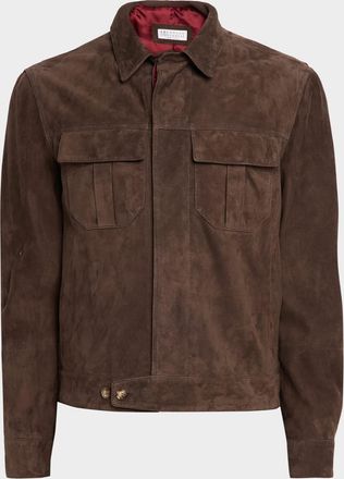 Brunello Cucinelli Men & apos;s Suede Modern-Fit Shirt Jacket