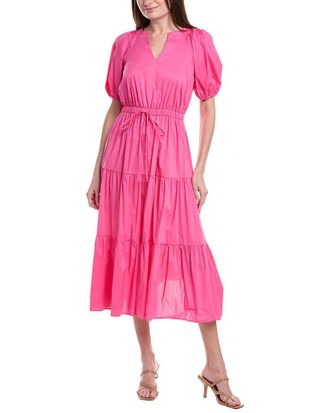 Anne Klein Poplin Tiered Puff Sleeve Midi Dress