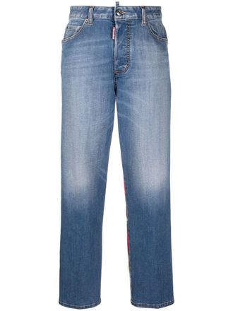 Dsquared2 contrast-panel straight-leg jeans - women - Cotton/Polyester/Elastane - 34 - Blue