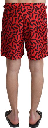 Dolce & Gabbana Mens Red Patterned Beachwear Shorts Swimwear Polyester