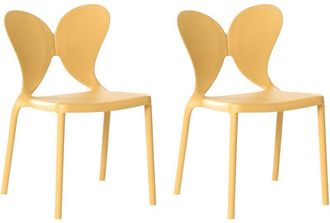 Beliani Conjunto De 2 Sillas De Jard&iacute;n De Pl&aacute;stico Material Sint&eacute;tico Para Interior Y Exterior Comedor Respaldo Tipo Mariposa Amarillo Larissa