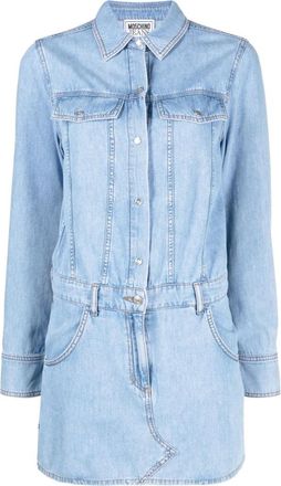 Moschino Blauwe Casual Mini Jurk - Dames - Shirt Kleedjes - Blauw - S - Katoen - Kleedjes