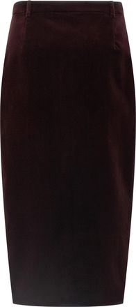 Saint Laurent Cotton Velvet Midi Skirt - Burgundy