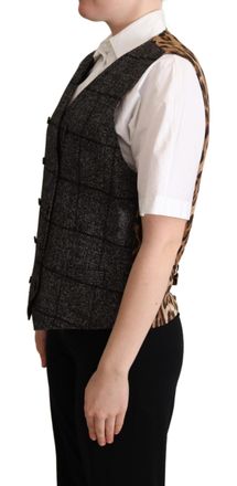 Dolce & Gabbana Leopard Print Wool Blend Vest - Gray