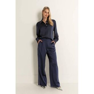 Claudia Str&auml;ter CLAUDIA BY CLAUDIA STR&Auml;TER wide leg high waist pantalon donkerblauw