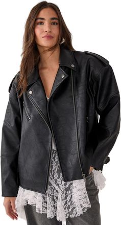 NASTY GAL Faux Leather Biker Jacket, 14, Black
