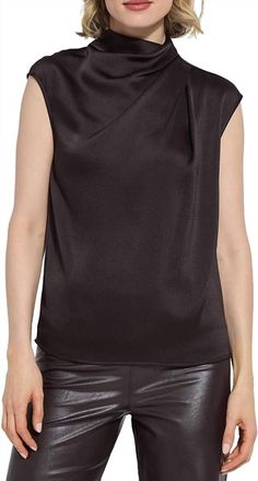 Lyss&eacute; Aisha High Neck Draped Blouse In Double Espresso