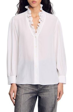 Sandro Floaty silk shirt in White at Nordstrom, Size X-Large