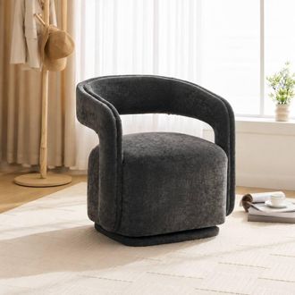 STILVORA Armchair with 360&deg; Swivel Base in Grey Chenille