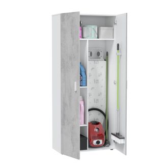 Dmora Dmora - Armario Multifunci&oacute;n Irvine, Armario Auxiliar De 2 Puertas, Armario Con 2 Puertas Y 3 Baldas, Cm 80x37h182, Cemento Y Blanco, Con Embalaje Ref