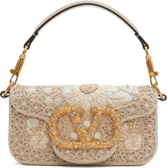 Valentino Garavani Loc&ograve; Small Jewel Logo Embroidered Shoulder Bag in White/Cream at Nordstrom
