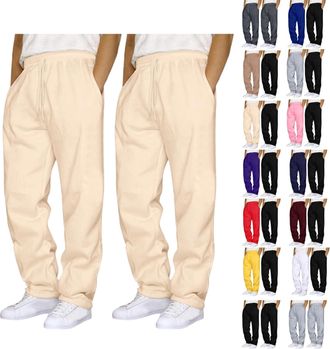 Generic 2 Piece Mens Joggers Bottoms Open Hem Tracksuit Bottoms Men Loose Fit Baggy Trousers for Gym Sports Activewear Lounge Pants Wide Leg Jogging Bottoms S
