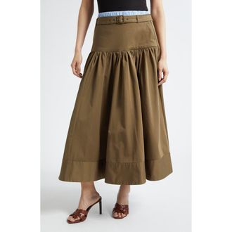 Cinq &agrave; Sept Peri Stretch Cotton Maxi Skirt in Dark Olive/blue Stripe at Nordstrom, Size 00
