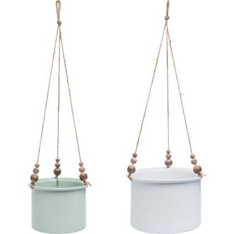 Foreside Home And Garden Set of 2 Hanging Planters with Wood Bead Details - Foreside Home & Garden in White at Nordstrom