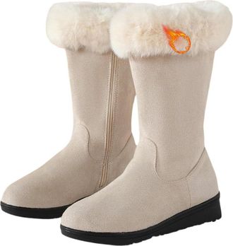 Generic Winter Shoes Womens Mid Calf Warm for Women Fur Lined Trim Mid Calf Boots for Women Comfortable Zipper Womens Snow Boots Outdoor