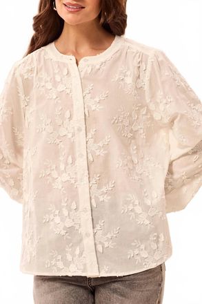Tribal Womens Applique Long Sleeve Blouse In White