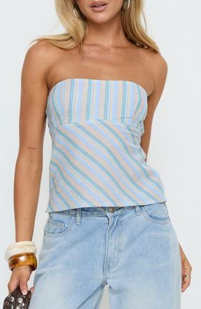 Princess Polly Elery Smocked Strapless Top in Blue Stripe at Nordstrom, Size 10