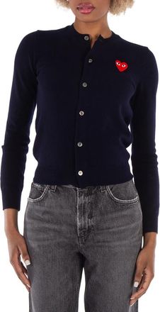 Comme Des Garçons Ladies Heart Logo Cardigan In Navy, Size Small