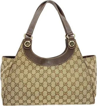 Gucci Beige Brown Canvas Tote Bag (Pre-Owned)