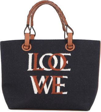 Loewe Navy Wool Leather Tote Bag (Pre-Owned)
