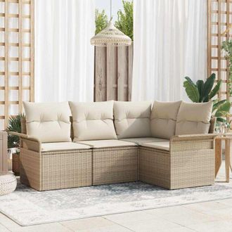 vidaXL Vidaxl - Conjunto De Sof&aacute; De Jard&iacute;n Con Coj&iacute;n 4 Pcs Beige Polirat&aacute;n
