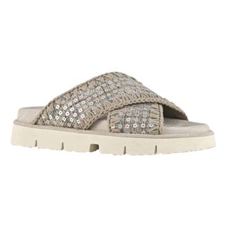 Mou Womens Criss-Cross Bio Denim And Sequins Sandals In Gold