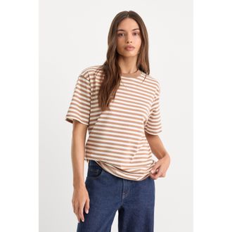 Good American Womens The OverSized T-Shirt | Clean Stripe Hearth, Size Medium | Good American by Khlo&Egrave; Kardashian