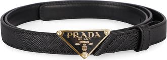 Prada Womens Leather Belt With Metal Buckle Black Calf