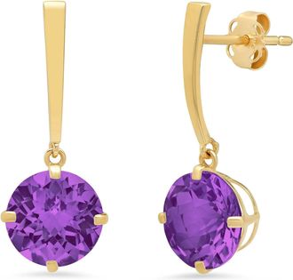 MAX + STONE 14k Yellow Gold Solitaire Round-Cut Gemstone Drop Earrings (8mm)