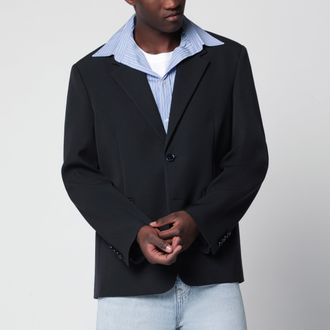 Balenciaga Giacca camicia Ibrido blu scura in twill di lana