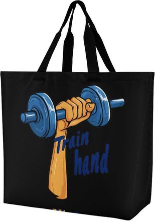 Generic Hand With Dumbbell Gym Fitness Large Reusable Shopping Bag Lightweight Foldable Tote Bags Washable Shoulder Handbag