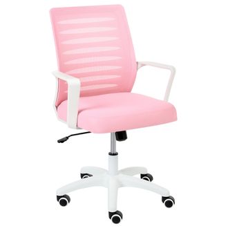 Beliani Silla De Oficina Con Altura Ajustable Giratoria Respaldo Reclinable Tapizado En Malla Rosa Radiant
