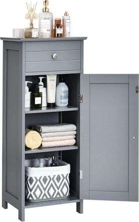 Costway Armario De Pie Para Ba&ntilde;o Organizador Madera Con Caj&oacute;n Mueble Aparador Lateral Para Almacenamiento (gris) - Costway