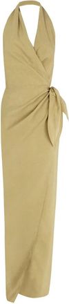Cortana Halter Wrap Dress - Dames - Wikkelkleedje - Groen - 2XS - Linnen - Kleedjes