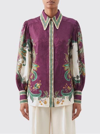 Alemais Slim Fit Silk-Blend Shirt with Ethnic Print and Balloon Sleeves