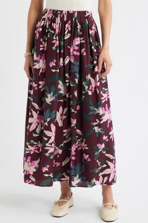 Caslon Print Pleated Maxi Skirt in Burgundy- Pink Lucy Floral at Nordstrom Rack, Size Xx-Small
