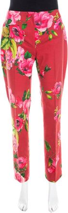Blumarine Red Floral Print Cotton Straight Fit Trousers