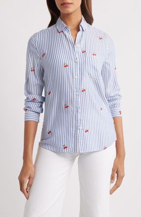 Beach Lunch Lounge Kaylee Heart Stripe Long Sleeve Button-Up Shirt in Cherry Bomb at Nordstrom, Size X-Small