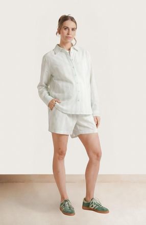 Nom Maternity The Easy Maternity & Nursing Shirt in Green Stripe at Nordstrom, Size X-Small L