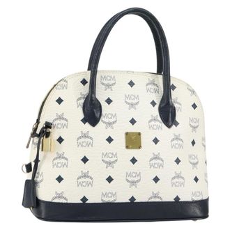 MCM Visetos Handbag Canvas And Leather White Canvas Handbag (Pre-Owned)