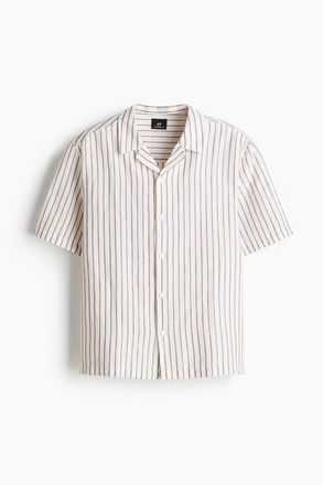 H&M Relaxed Fit Linen-blend Resort Shirt in White/striped at Nordstrom, Size Xx-Large