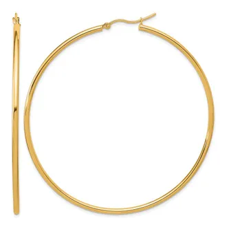Diamond2Deal 14k Gold 2x65mm Round Hoop Earrings
