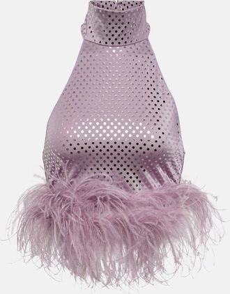 Oséree Disco Plumage feather-trimmed top