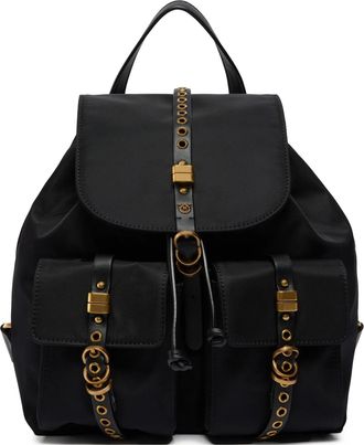 Pinko Black Backpack Decorative Flap Gold-Accent Backpack