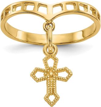 Diamond2Deal 14k Yellow Gold Polished Cross Dangle Charm Ring