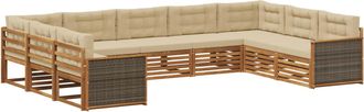 vidaXL Set Di Divani Da Esterno 9 Pz Naturale E Beige Vidaxl