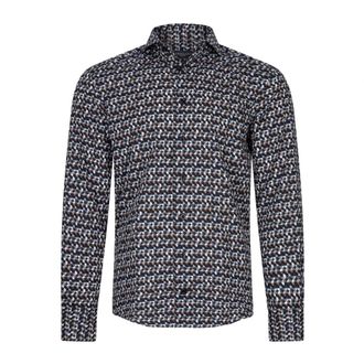 Cavallaro Overhemden, Heren, Blauw, 2Xl, Katoen, Blauw Geprint Cutaway Kraag Slim Fit Overhemd