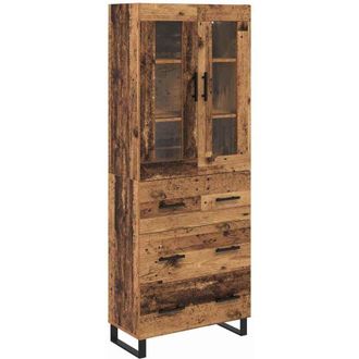 vidaXL Highboard with Drawer 2 pcs Old Wood Engineered Wood and Glass vidaXL